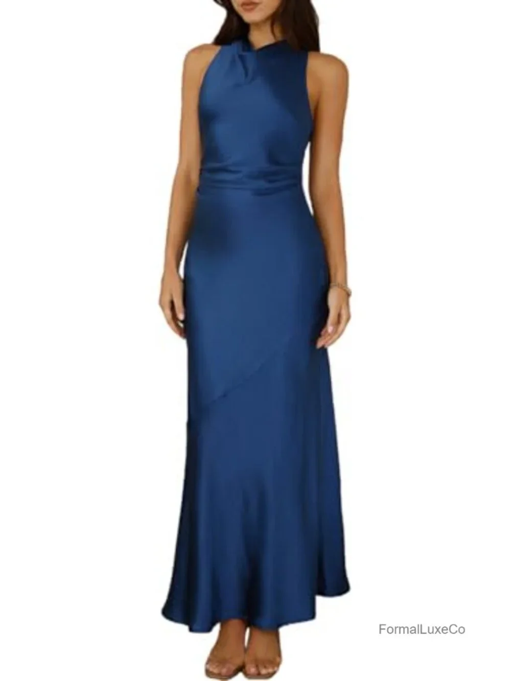 Satin High Neck Backless Maxi Dress Formal Wedding Guest Bridesmaid